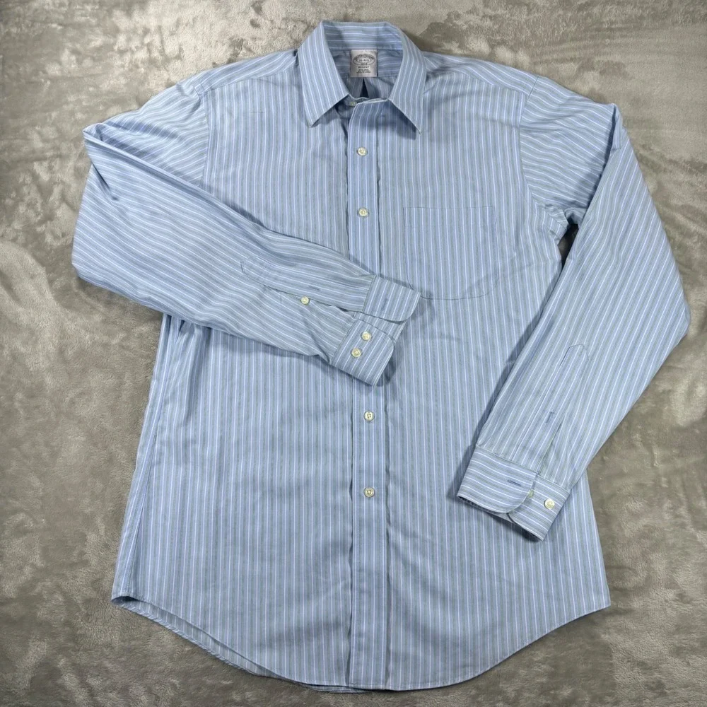 Brooks Brothers 1818 Regent Dress Shirt Mens 15 4/5 Blue Green Striped Non-Iron